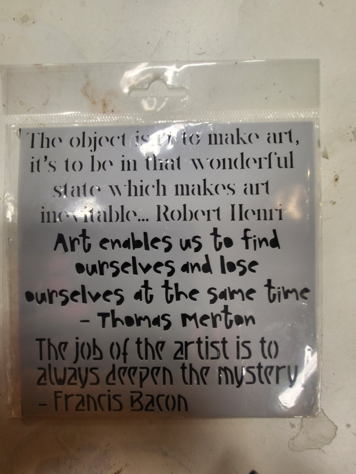 Sjablonger, 15x15 cm m/ tekst, art script - utgående vare