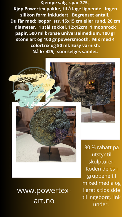 Reste kurv, Pakke med utstyr til en liten mixed media skulptur, sokkel, firkanta isopor, universalmedium og mer