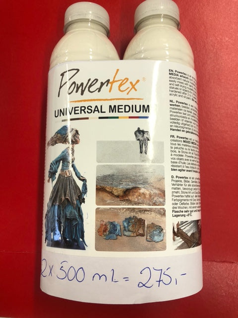 Fast lavpris, Powertex Universalmedium  2 x 500 ml. – Ivory og Transperang. Tappet over fra store dunker på Powertex Studio Art.