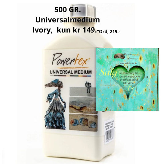 Fast lavpris, Powertex Universalmedium Ivory,  500 gr.