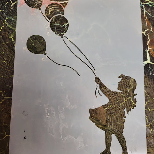 Sjablonger,20x30 cm  - Jente med med ballonger