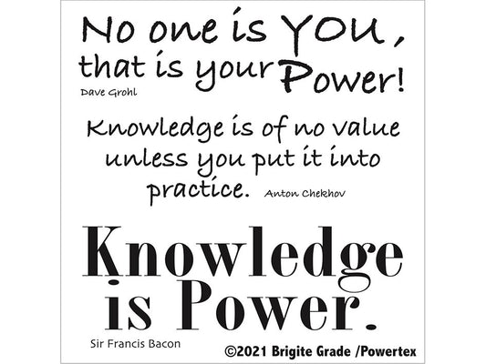 Sjablonger, 15x15 cm m/ tekst,  Knowledge is Power