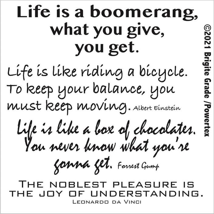 Sjablonger, 15x15 cm m/ tekst,  Life is a boomerang